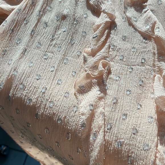 Rebecca Taylor x Revolve Metallic Dot Ruffle Blouse Long Sleeve | Pink | Size 10 - Picture 15 of 16